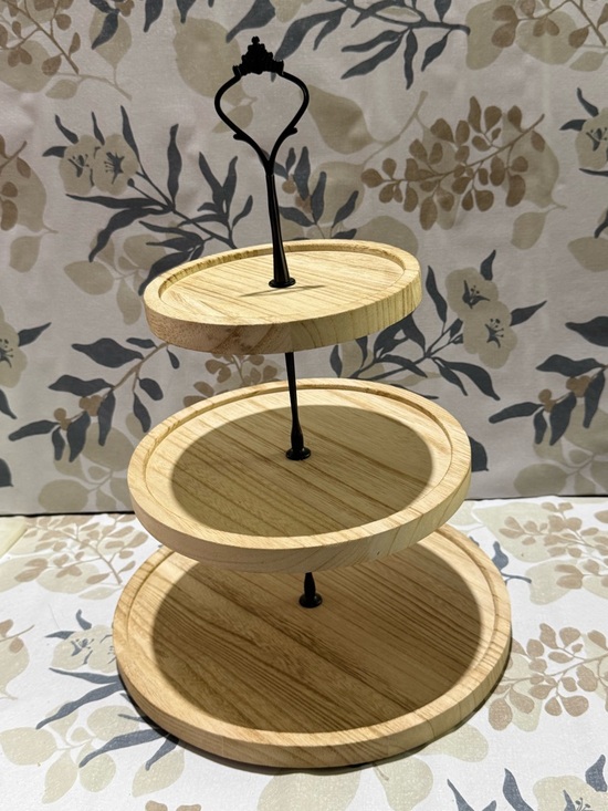 Other - 3-Tier Wooden Serving Stand - light color Natural Wood with Black accessories.